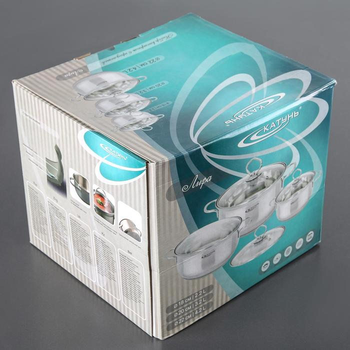 Набор кастрюль «Лира», 3 предмета: 2,2 л, 3,2 л, 4,2 л, стеклянные крышки, капсульное дно, индукция Набор кастрюль «Лира», 3 предмета: 2,2 л, 3,2 л, 4,2 л, стеклянные крышки, капсульное дно, индукция