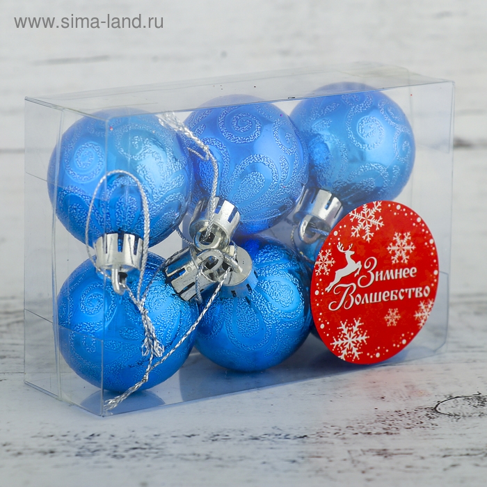 Набор шаров пластик d-4 см, 6 шт Набор шаров пластик d-4 см, 6 шт "Морозная зима" синий