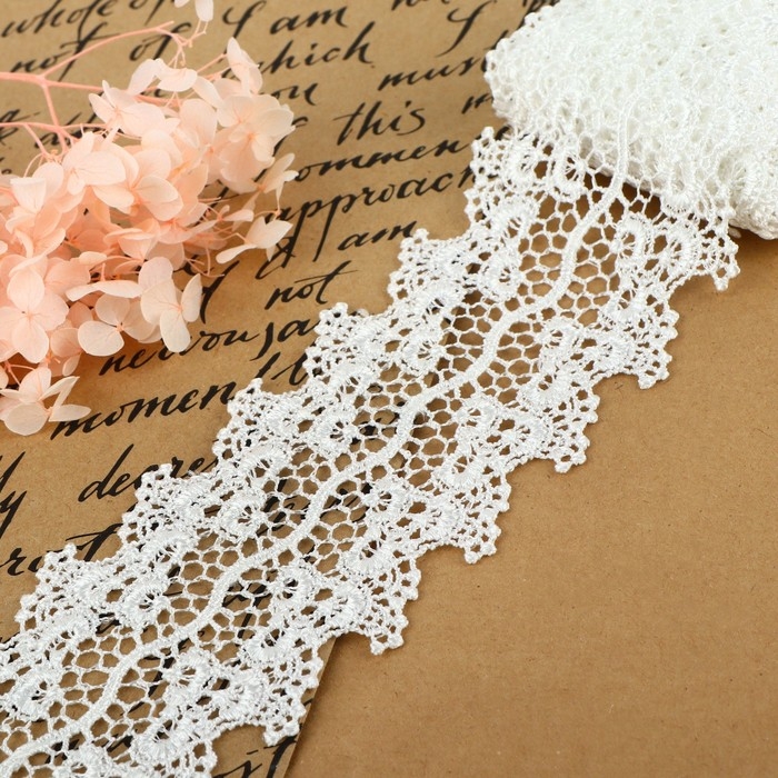 Кружево гипюровое, 60 мм × 6,8 ± 0,5 м, цвет белый Кружево гипюровое, 60 мм × 6,8 ± 0,5 м, цвет белый