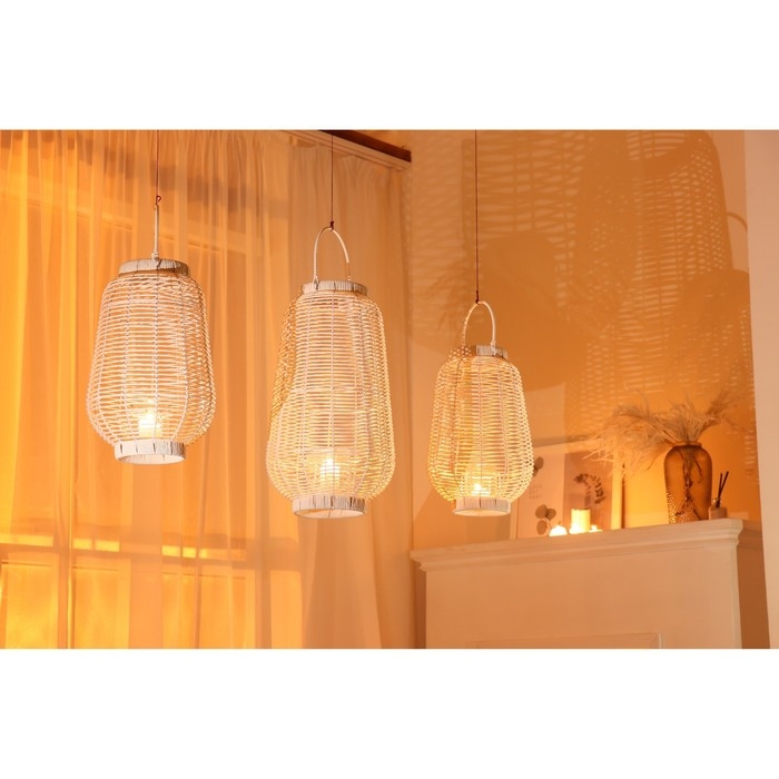 Подсвечник металл, PVC Подсвечник металл, PVC "Фонарик. Плетёнка" белый 39х25х25 см