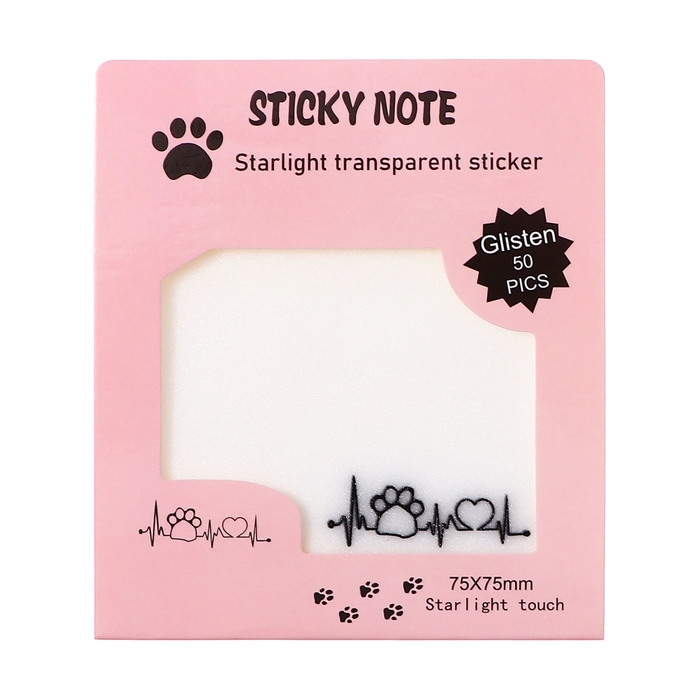 Блок с липким краем 75мм х 75мм 50л пластик прозрачные с блестками Лапка с сердцем Блок с липким краем 75мм х 75мм 50л пластик прозрачные с блестками Лапка с сердцем