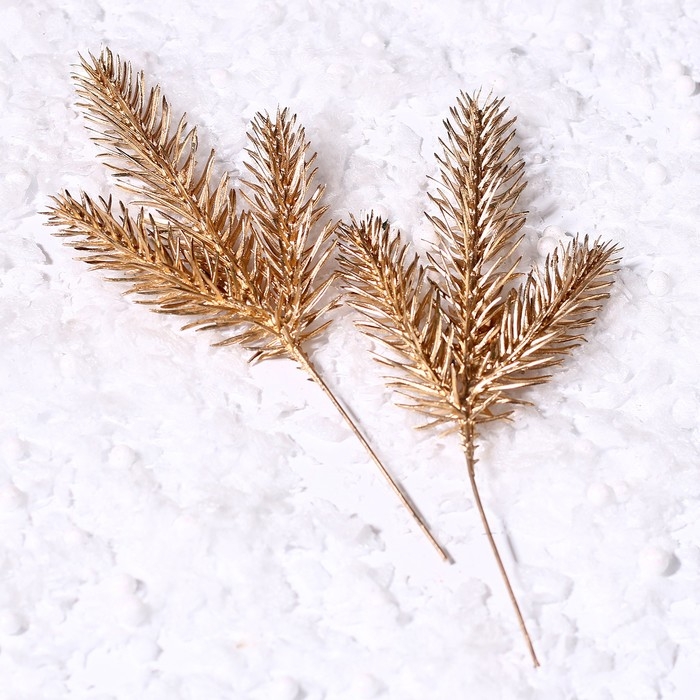 Декор «Веточка ели золотистая», набор 2 шт., размер 1 шт. — 17 × 7 см Декор «Веточка ели золотистая», набор 2 шт., размер 1 шт. — 17 × 7 см