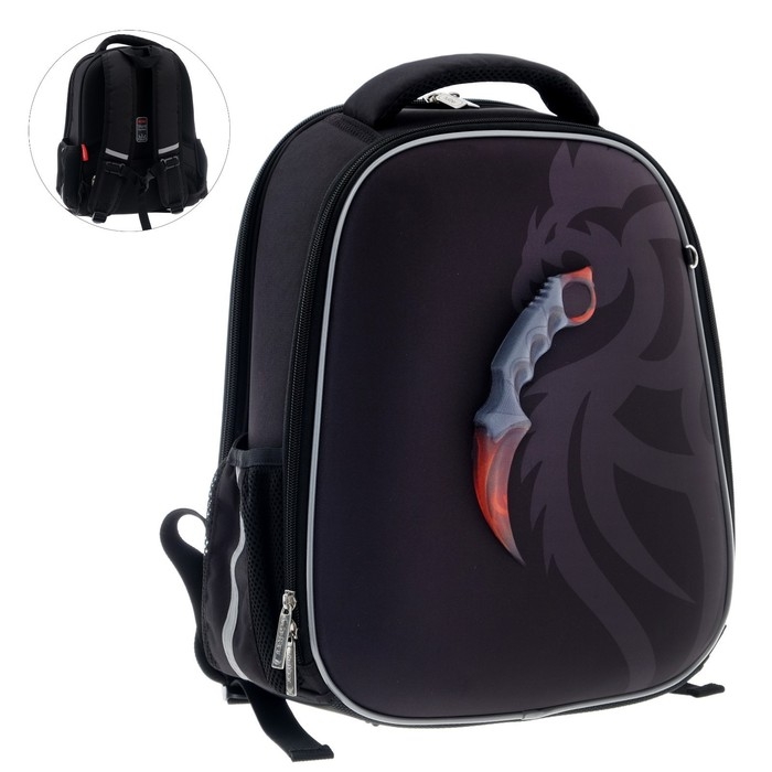 Рюкзак каркасный 38 х 29 х 16 см, 3D эффект, Hatber Ergonomic Plus, Karambit, серый/чёрный NRk_71122 Рюкзак каркасный 38 х 29 х 16 см, 3D эффект, Hatber Ergonomic Plus, Karambit, серый/чёрный NRk_71122