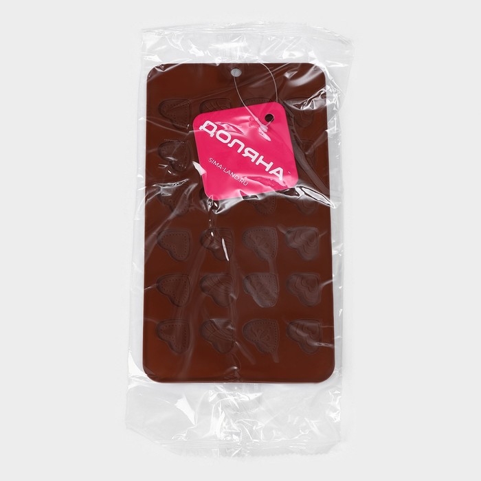 Форма для кондитерских украшений Доляна «Сердечки», силикон, 21×11,5 см, 24 ячейки, цвет коричневый Форма для кондитерских украшений Доляна «Сердечки», силикон, 21×11,5 см, 24 ячейки, цвет коричневый