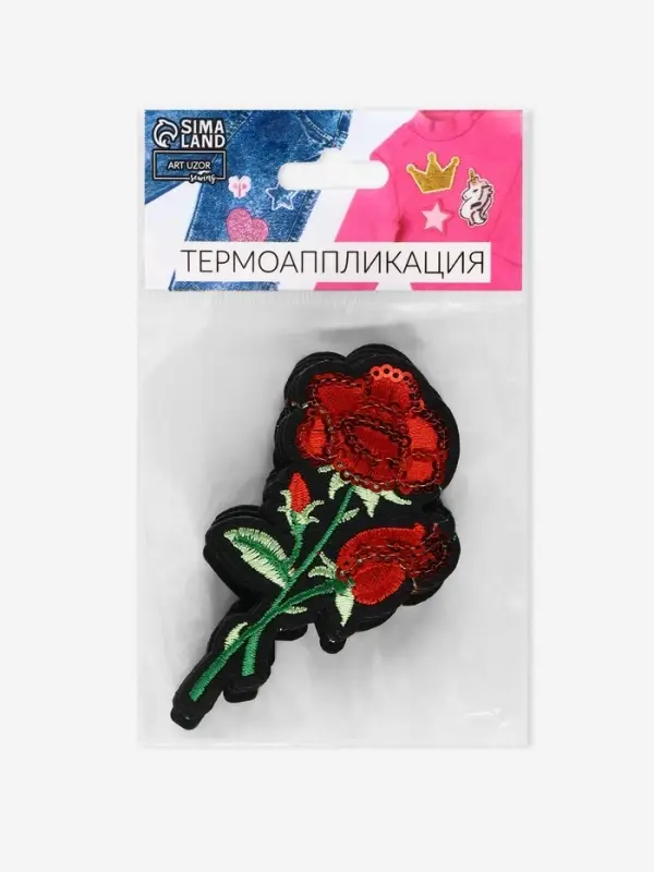 Термоаппликация «Роза», с пайетками, 9×5 см, красная