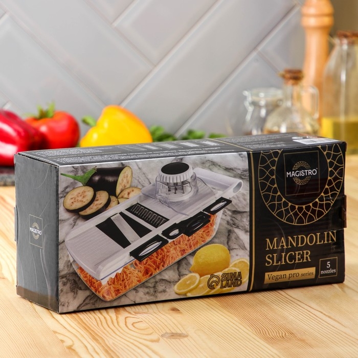 Слайсер универсальный Magistro Vegan pro, 5 насадок, 31,8×13,7×9 см, цвет чёрно-белый Слайсер универсальный Magistro Vegan pro, 5 насадок, 31,8×13,7×9 см, цвет чёрно-белый