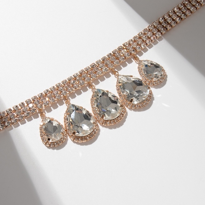 Чокер-колье «Капля» стразы, белый в золоте Чокер-колье «Капля» стразы, белый в золоте