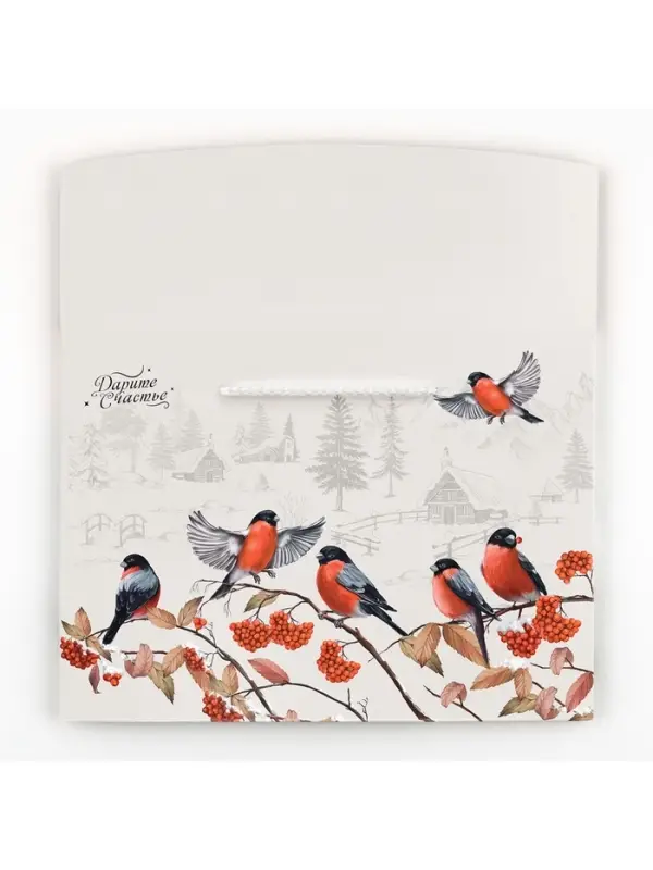 Пакет—коробка «Зима в деревне», снегири, 28 х 20 х 13 см Пакет—коробка «Зима в деревне», снегири, 28 х 20 х 13 см