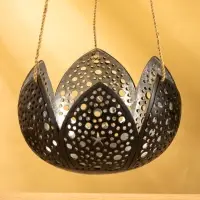 Подсвечник подвесной из кокоса «Бутон», 14×14×10 см, чёрно-серебристый