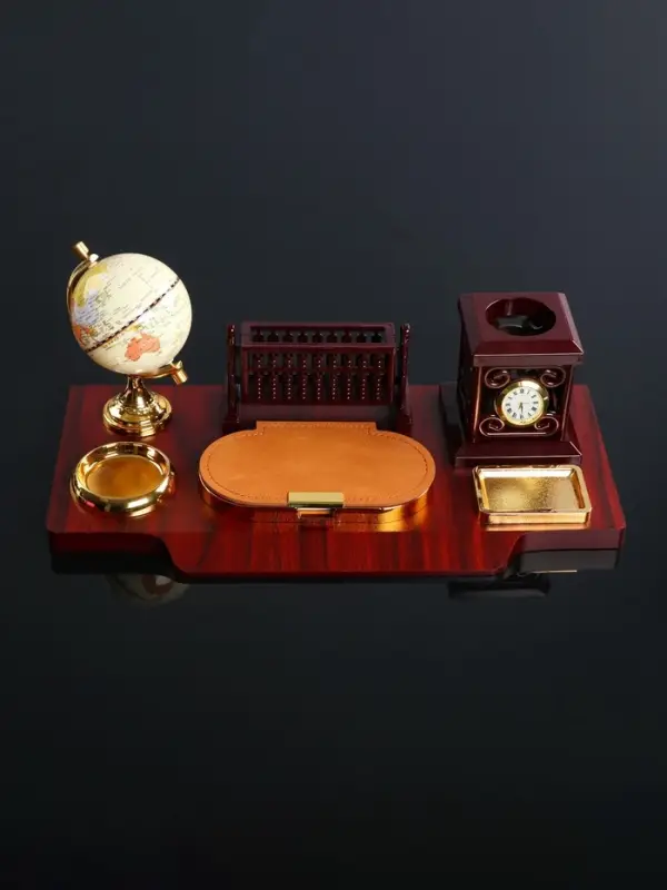 Набор настольный, органайзер 6 в 1, с визитницей и часами, вишня