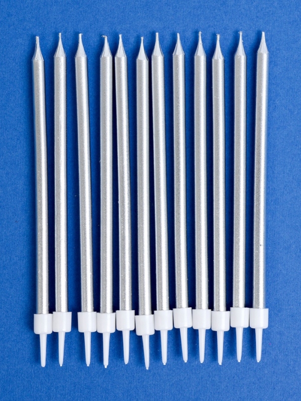 Свечи для торта  Свечи для торта "Ройс", 12 шт, серебристый металлик