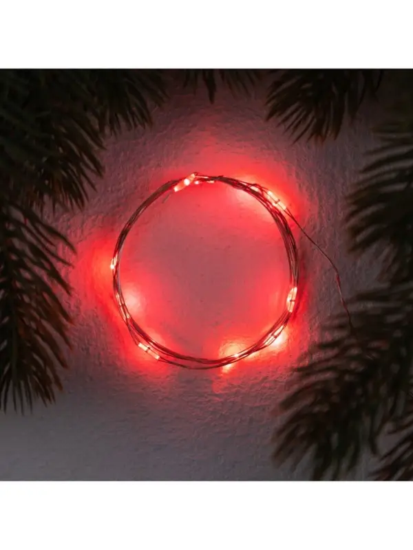 Гирлянда &laquo;Нить&raquo; 1 м роса. IP20, нить серебристая, 10 LED, 4.6 В, AG13&times;3 (в комплекте), 3 режима, свечение красное