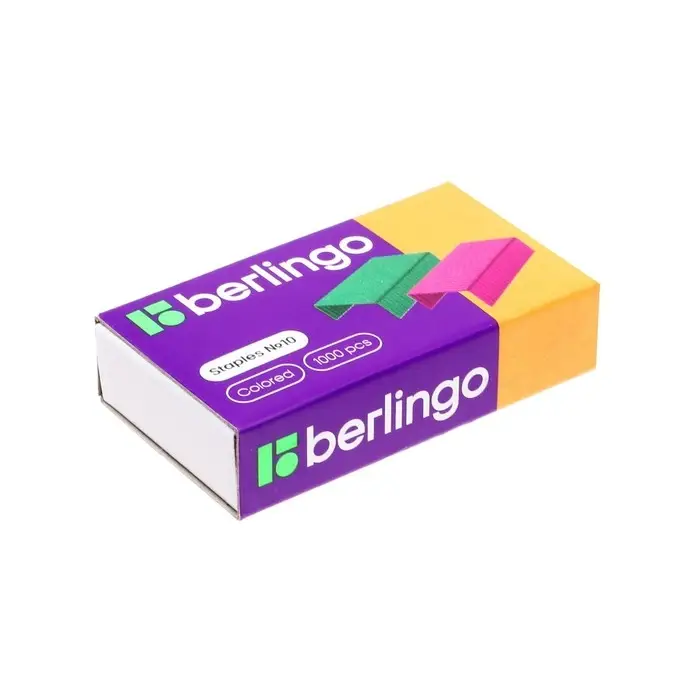 Скобы металлические №10, Berlingo, для степлера, 1000 штук, цветные