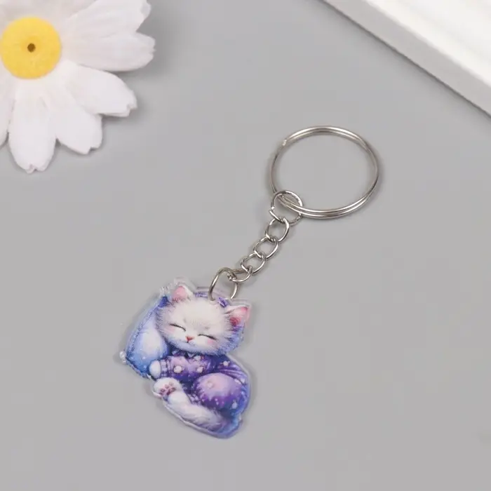 Брелок акрил "Котёнок в пижамке сладко спит на подушке" 2,9х3,4х0,3 см