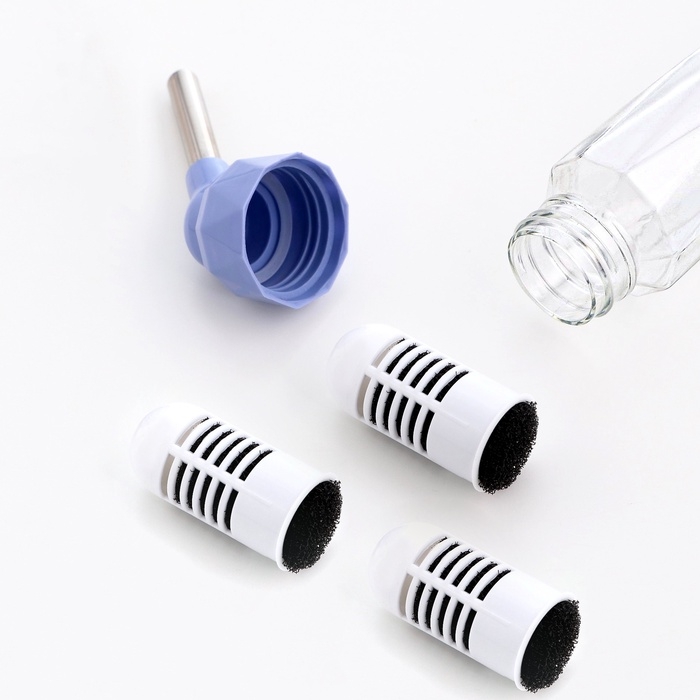 Поилка для грызунов, 80 мл, крепление-пружинка, и два сменных фильтра, синяя Поилка для грызунов, 80 мл, крепление-пружинка, и два сменных фильтра, синяя