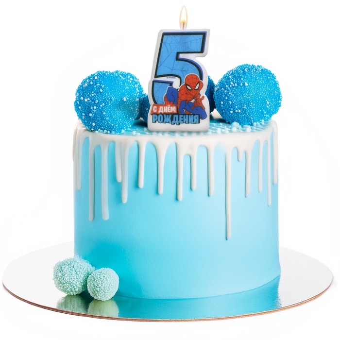 Свеча в торт цифра 5 "С Днем рождения", Человек-паук, 8,5&times;5 см