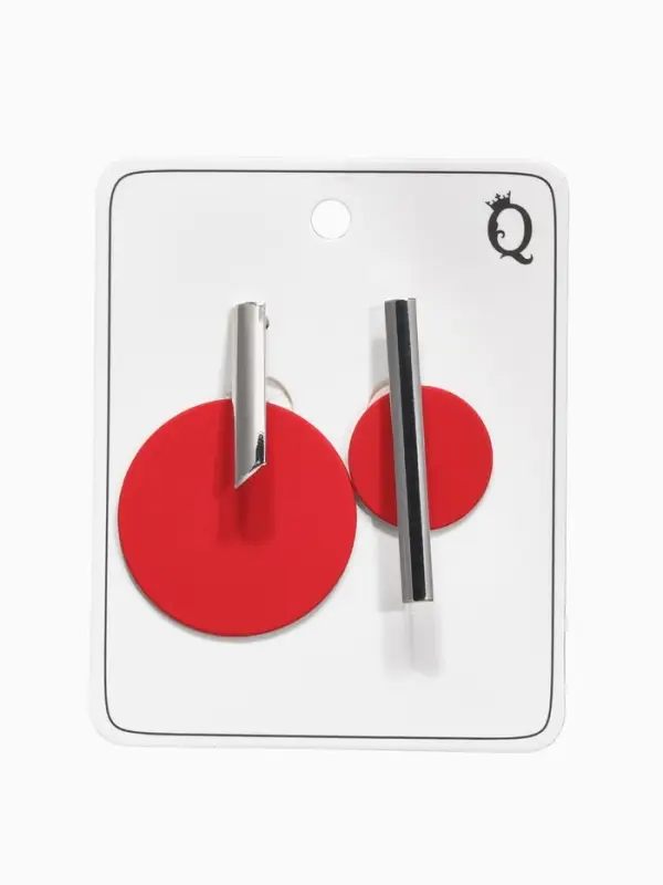 Серьги ассорти &laquo;Арт&raquo;, линии, красные в серебре