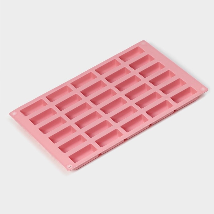 Форма для конфет и шоколада Доляна «Батончик», силикон, 28×17,5×2 см, 30 ячеек (4,3×1,7 см), цвет розовый Форма для конфет и шоколада Доляна «Батончик», силикон, 28×17,5×2 см, 30 ячеек (4,3×1,7 см), цвет розовый