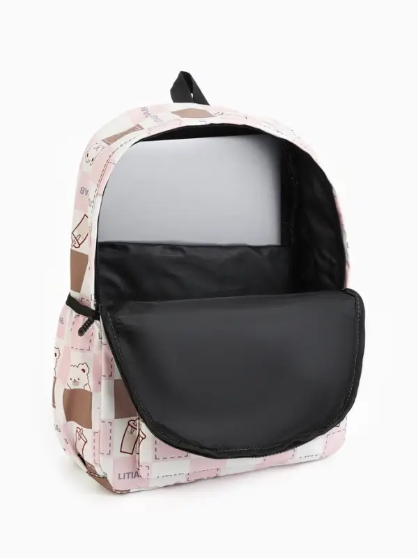 Рюкзак школьный на молнии, с карманами, с рисунком, 30&times;13&times;42 см, с принтом, розовый