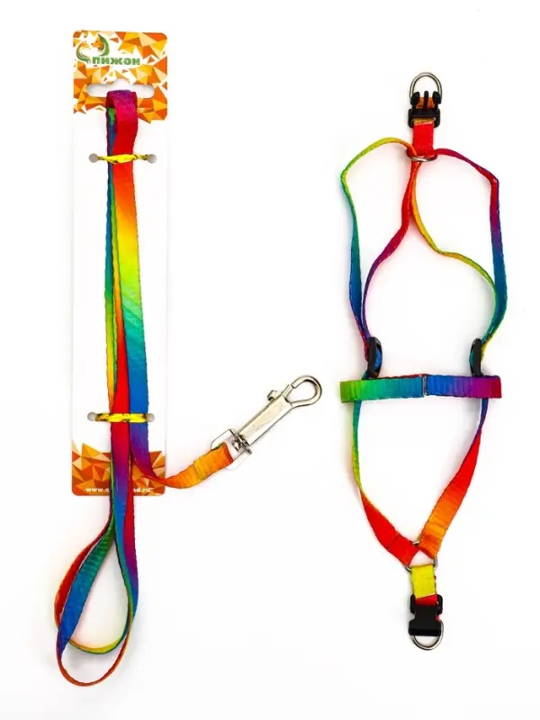 Комплект &laquo;Радуга&raquo;, капрон, поводок 120&times;1 см, шлейка 24-34&times;1 см