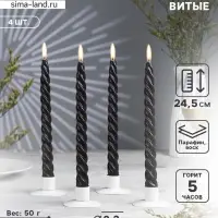 Набор свечей витых, 2.3&times;24.5 см, 5 ч, 50 г, 4 шт., чёрный, в подарочной коробке