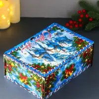 Шкатулка-ящик  самосборный большой  с символом года "Тройка",  28х19,5х11 см