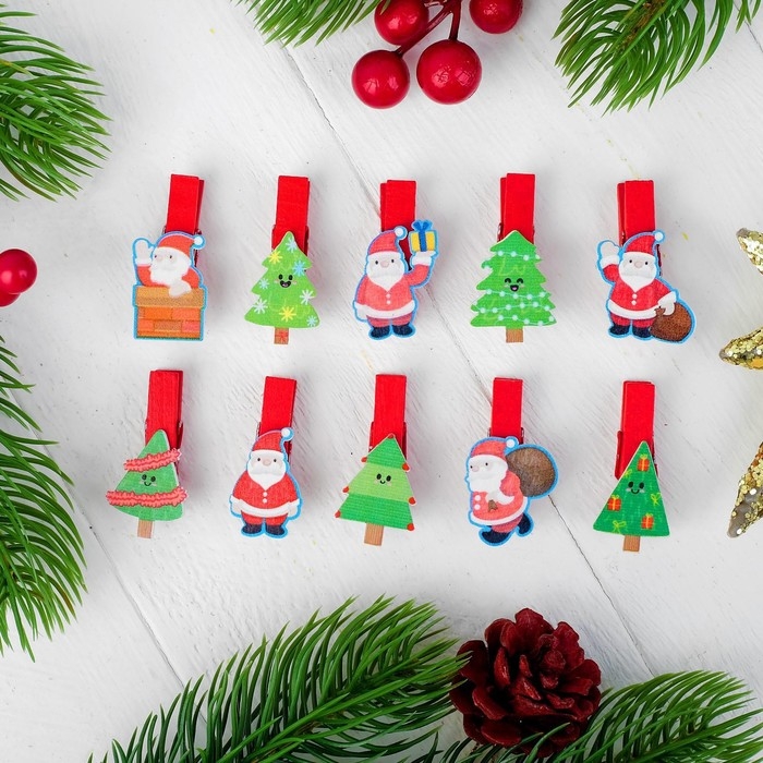 Набор для фото и декора Набор для фото и декора "Новый год", в наборе прищепки 10 шт., верёвка — 100 см