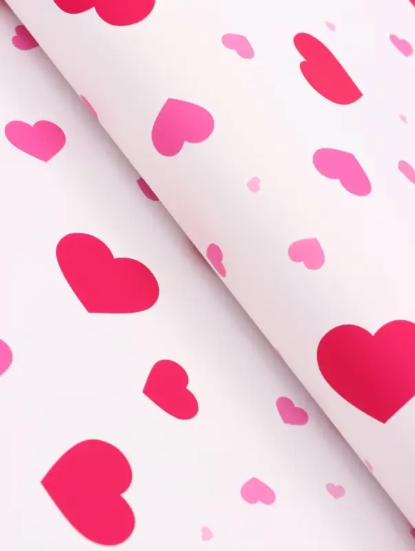 Пленка для цветов, &laquo;Сердца на белом&raquo;, барби, 57&times;57 см
