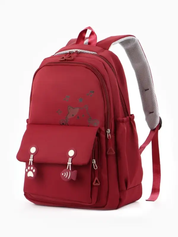 Рюкзак школьный &laquo;Котик&raquo;, 3 кармана, 2 отделения, 29&times;14&times;44 см, бордовый