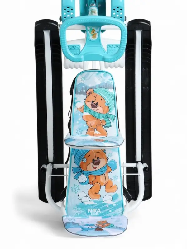 Снегокат «Тимка спорт 6Д» с забавными медвежатами, с двумя спинками, с родительской ручкой, бирюзовый, ТС6Д/ЗМ Nika