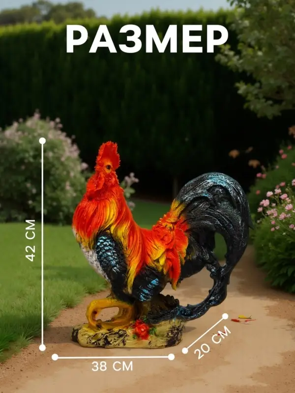 Садовая фигура из полистоуна &laquo;Петух андалузский&raquo;, 42&times;20&times;38 см