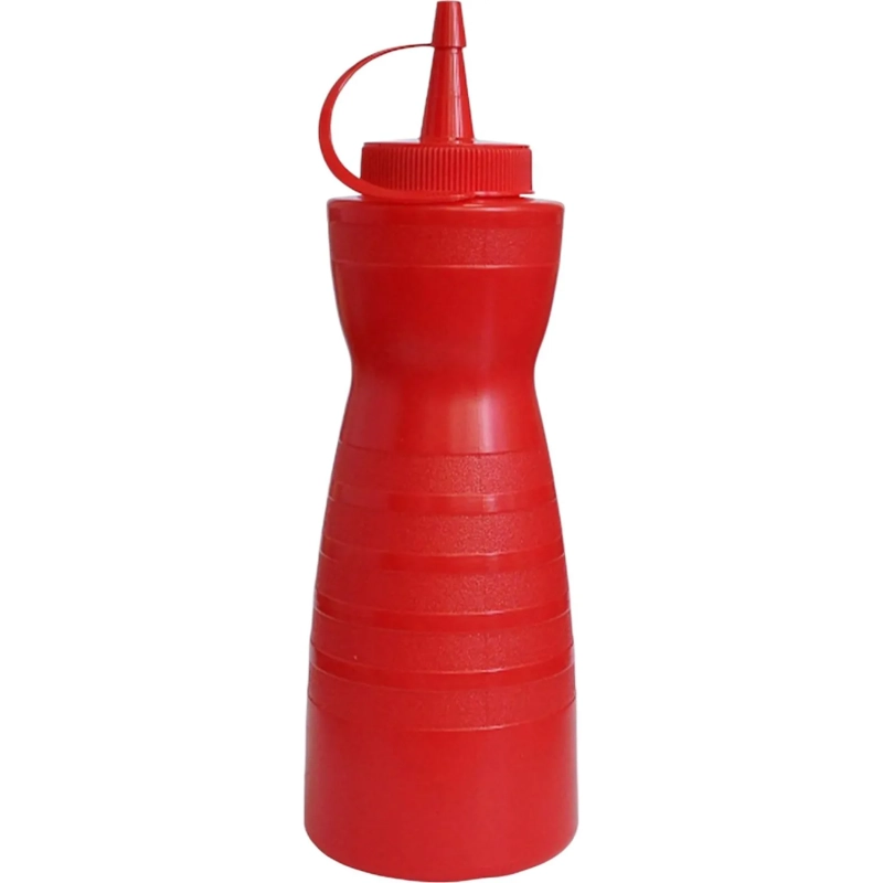 Емкость для соуса 700 мл. фигурная с крышкой крас. MG /1/24/ ТП, (64238)