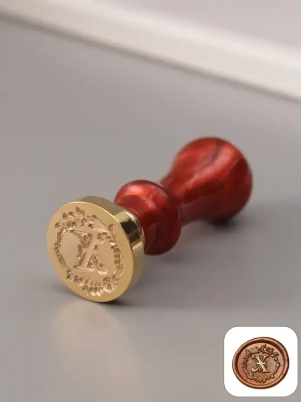 Печать для сургуча с пластиковой ручкой &laquo;Венок с буквой X&raquo;, 2.5&times;2.5&times;6.3 см