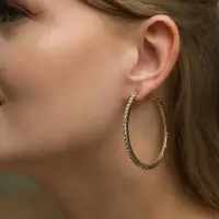 Серьги-кольца со стразами d=5.5 см, белые в золоте