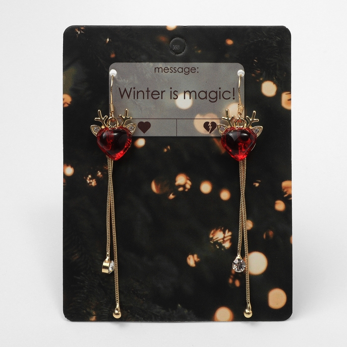 Серьги «Новогодние» олени, цвет бело-красный в золоте Серьги «Новогодние» олени, цвет бело-красный в золоте