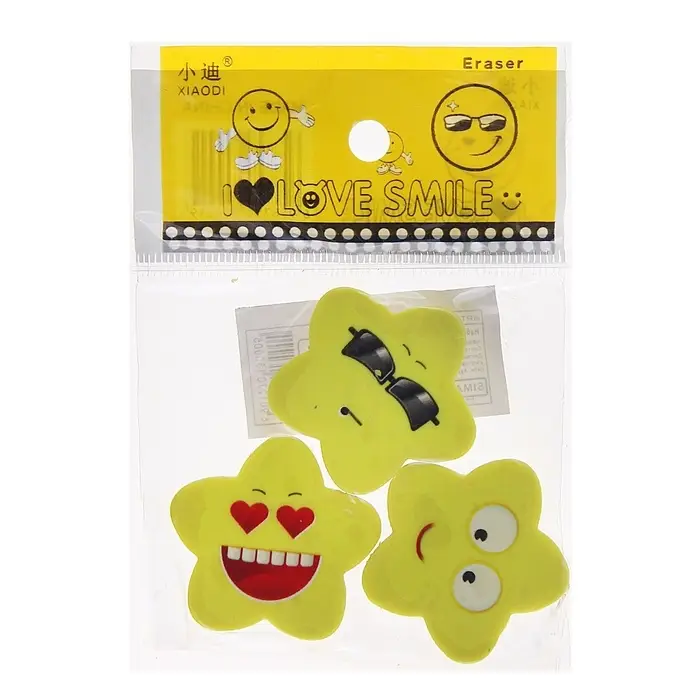 Набор фигурных ластиков &laquo;Смайл&raquo;, 3 штуки, в блистере, МИКС
