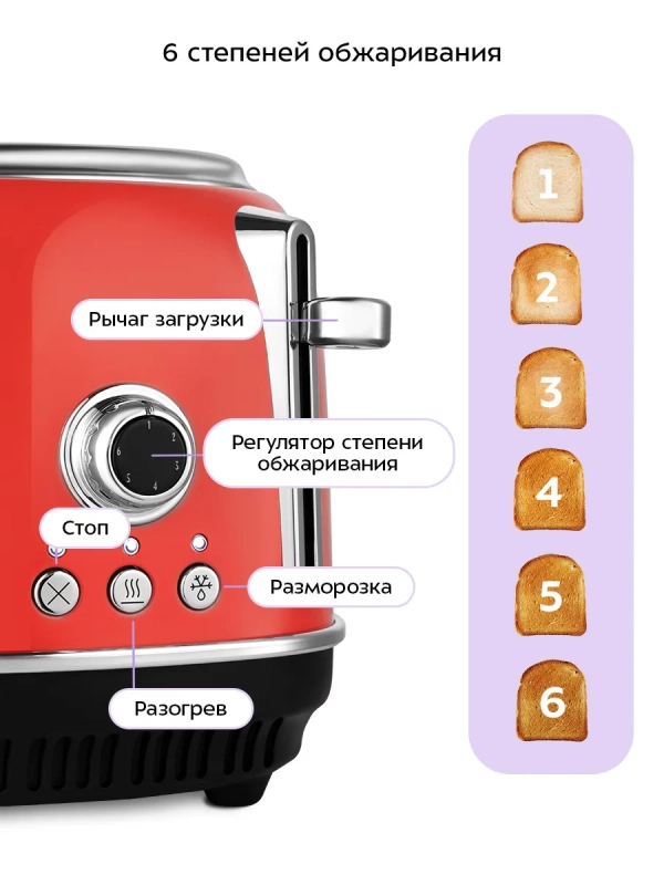 Тостер с поддоном для крошек КТ-6457 - 815 Вт Тостер с поддоном для крошек КТ-6457 - 815 Вт