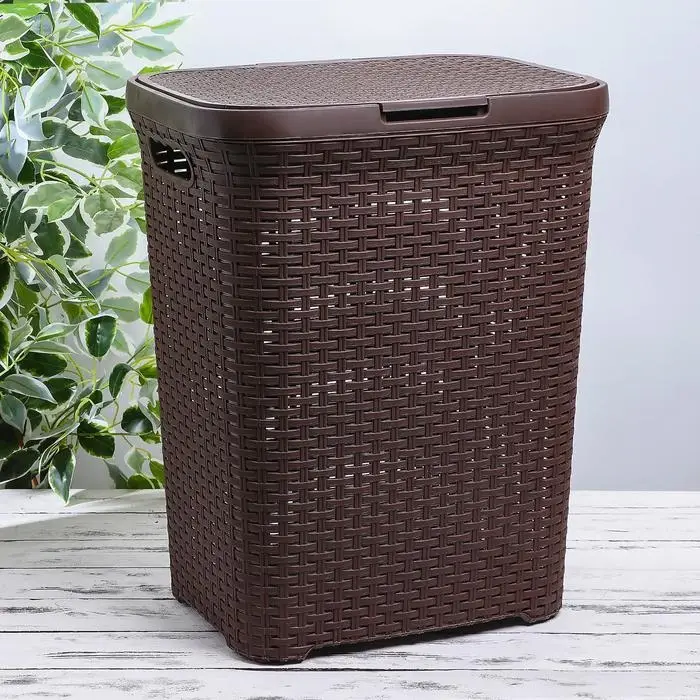 Корзина бельевая &laquo;Ротанг&raquo;, 60 л, 34.6&times;44.5&times;56 см, с крышкой, коричневая