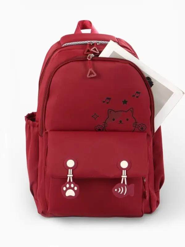 Рюкзак школьный &laquo;Котик&raquo;, 3 кармана, 2 отделения, 29&times;14&times;44 см, бордовый