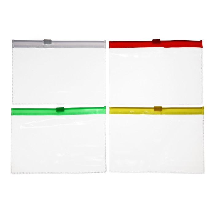 Набор папка-конверт на молнии, формат А7+, 200мкр, 4 штуки,4 цвета, прозрачная, 8,5 х 13 см Набор папка-конверт на молнии, формат А7+, 200мкр, 4 штуки,4 цвета, прозрачная, 8,5 х 13 см