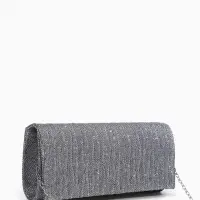 Сумка-клатч женская вечерняя на магните, на цепочке, блестящая, серебристая