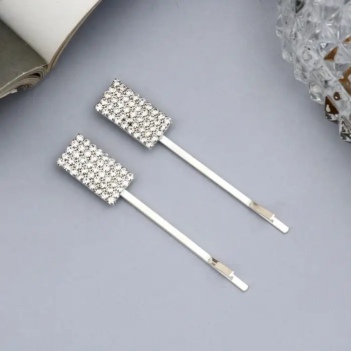 Невидимки для волос «Вивьен», набор 2 шт., камни классика, 5 см, серебро Невидимки для волос «Вивьен», набор 2 шт., камни классика, 5 см, серебро