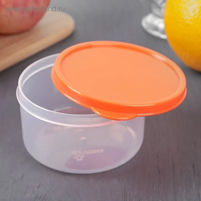 Набор контейнеров пищевых круглых Доляна, 3 шт: 150 мл, 300 мл, 500 мл, прозрачные, крышка оранжевая Набор контейнеров пищевых круглых Доляна, 3 шт: 150 мл, 300 мл, 500 мл, прозрачные, крышка оранжевая