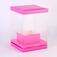 Коробка для цветов с вазой и PVC окнами складная, 16&times;23&times;16 см, однотонный, розовый