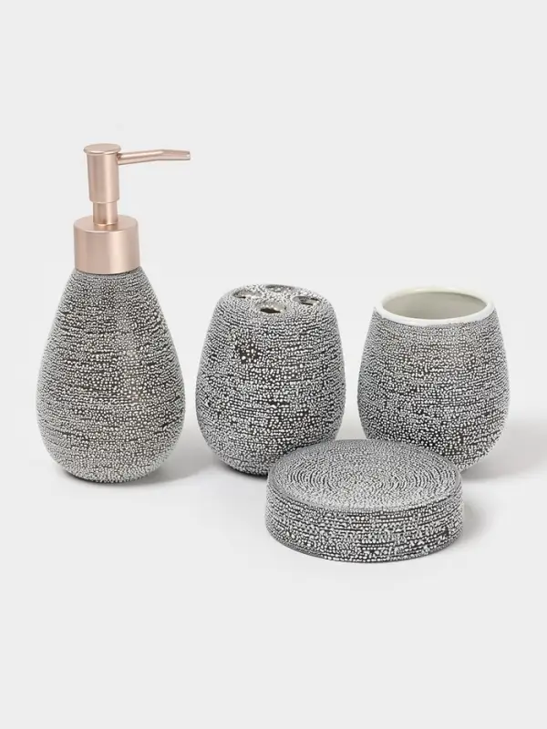 Набор аксессуаров для ванной комнаты Доляна &laquo;Камень&raquo;, 4 предмета, дозатор 300 мл, мыльница, 2 стакана, серый