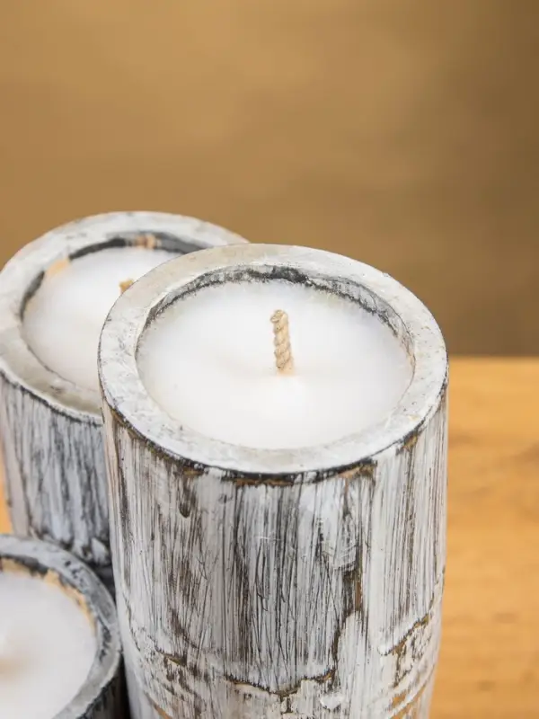 Свеча в бамбуке тройная, 15×13×30 см, 100 мл, серая