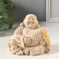 Фигурка гипс &laquo;Хотей с рыбой&raquo;, 10&times;9&times;7 см, слоновая кость