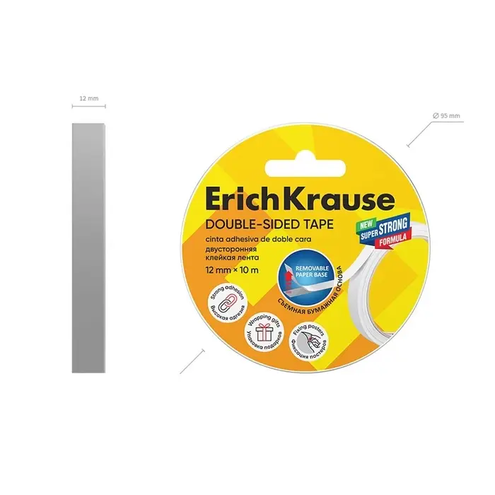 Клейкая лента ErichKrause Double-sided tape, 12 мм &times; 10 м, двусторонняя