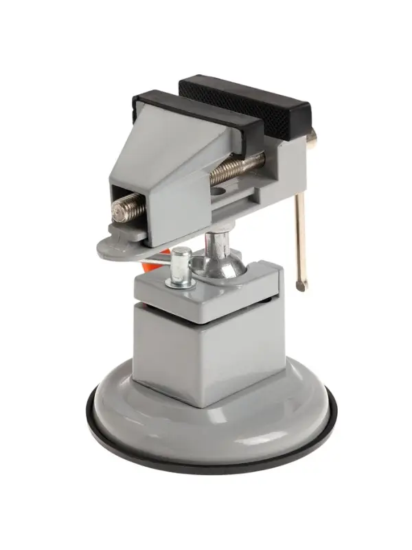 Мини-тиски алюминиевые ТУНДРА, усиленное крепление на присоске, поворотный шарнир, 75 мм