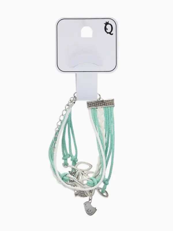 Браслет кожаный &laquo;Совы, веточка и знак бесконечности&raquo;, L=20 см, 5 нитей, бирюзовый